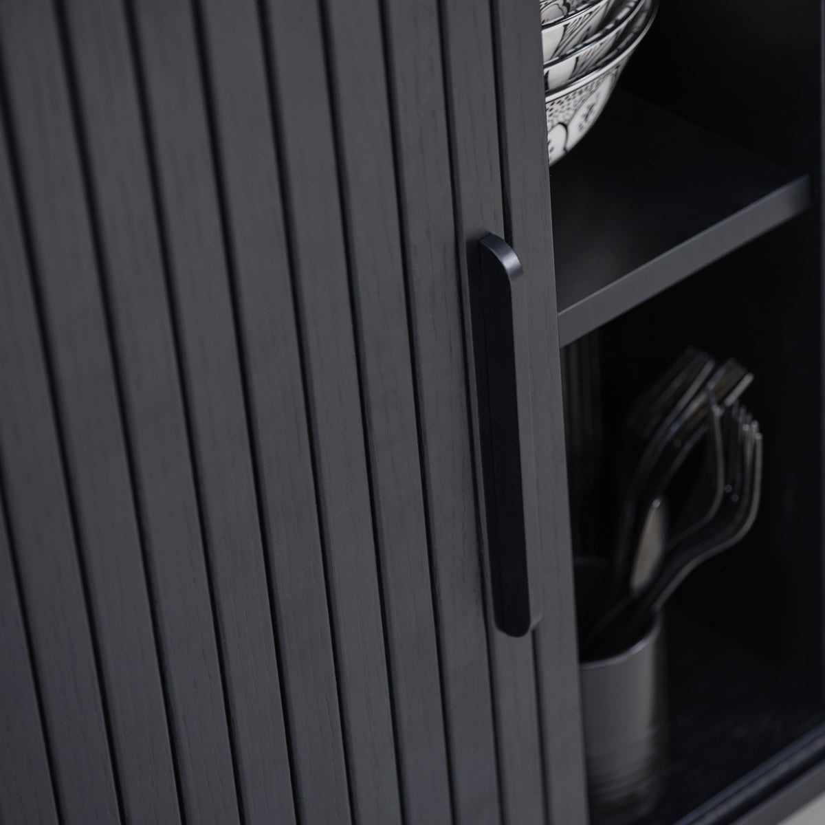 Commode Gativel 120 cm lamelles chêne noir
