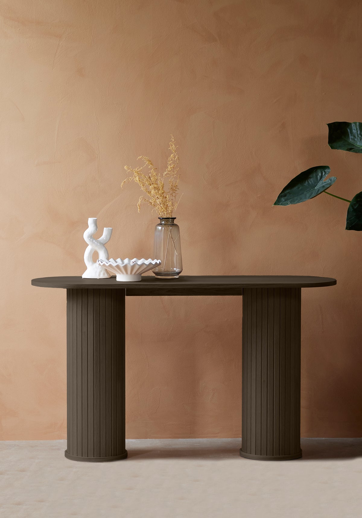 Gativel-Konsole 130 cm, Lamellen, gebrannter Eichenholzton