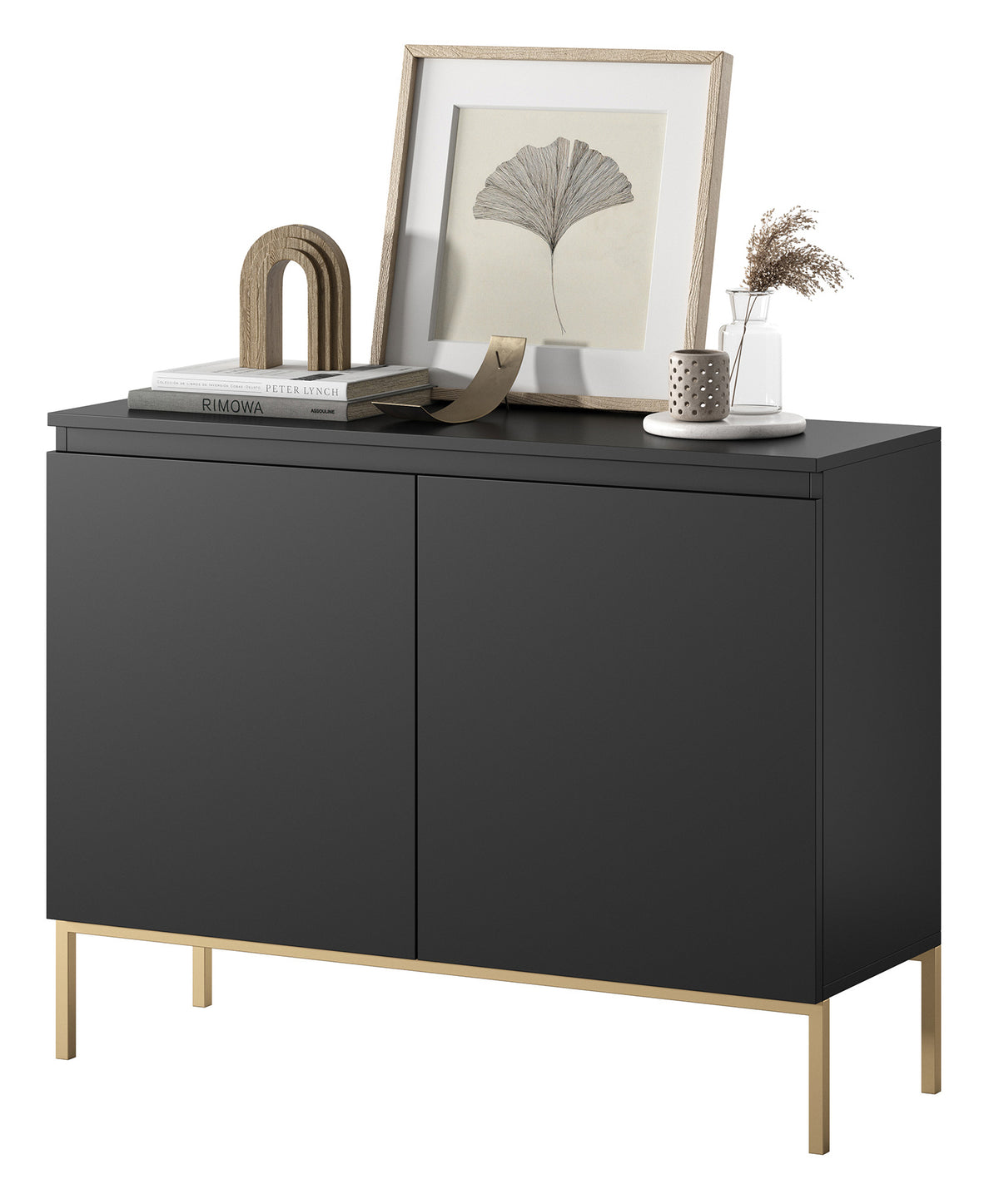 Commode 2 portes Bemmi 100 cm noire avec pieds dorés