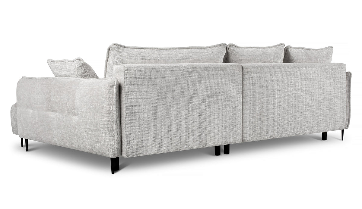 Canapé d’angle Oblivio avec fonction couchage, forme en L, avec rangement, tissu chenille gris clair, côté droit