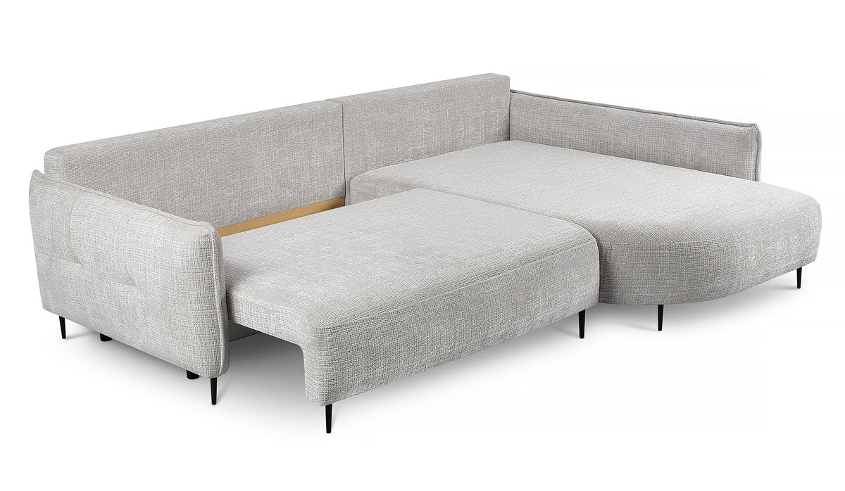 Canapé d’angle Oblivio avec fonction couchage, forme en L, avec rangement, tissu chenille gris clair, côté droit