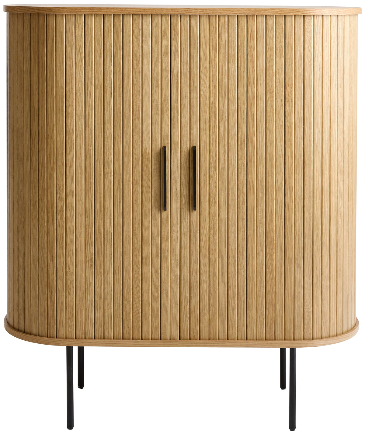 Hohe Kommode Gativel 100 cm mit Gläserhaltern, Lamellen in natürlicher Eiche