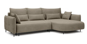 Canapé d'angle Oblivio avec fonction couchage, en L, avec coffre de rangement, velours hydrofuge couleur brun clair, côté droit