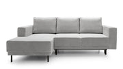 Canapé d'angle convertible Rodario mini en L avec coffre, velours côtelé gris clair, côté gauche