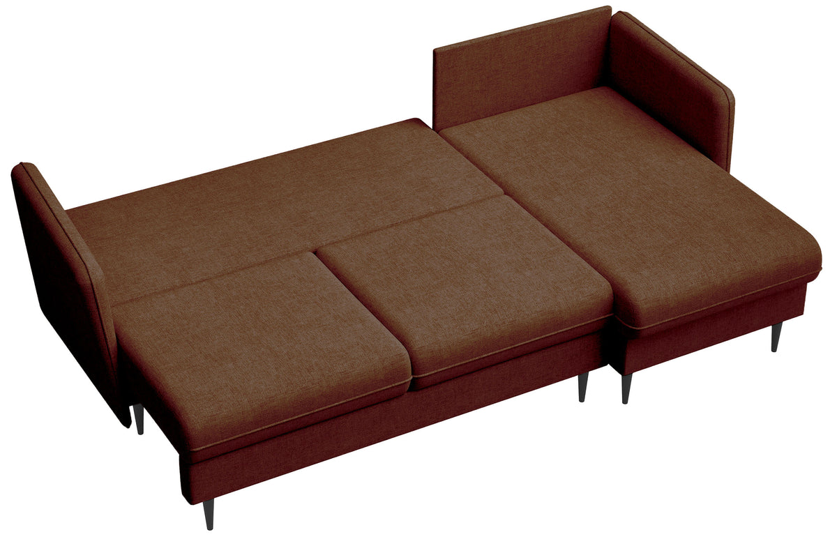 Ecksofa mit Schlaffunktion Volio L-förmig kupferfarbener Chenille Stoff, schwarze Beine