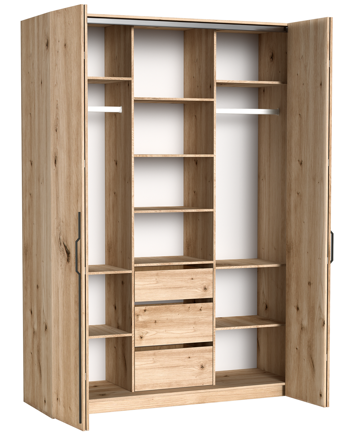 Zweiturige Bari-Garderobe mit drei Schubladen, 170 cm, Artisan-Eiche
