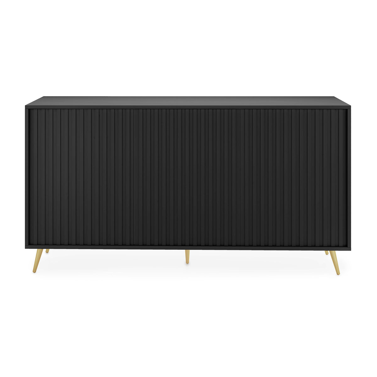 Kommode Bello mit Lamellenfronten, 154 cm, schwarz mit goldenen Beinen