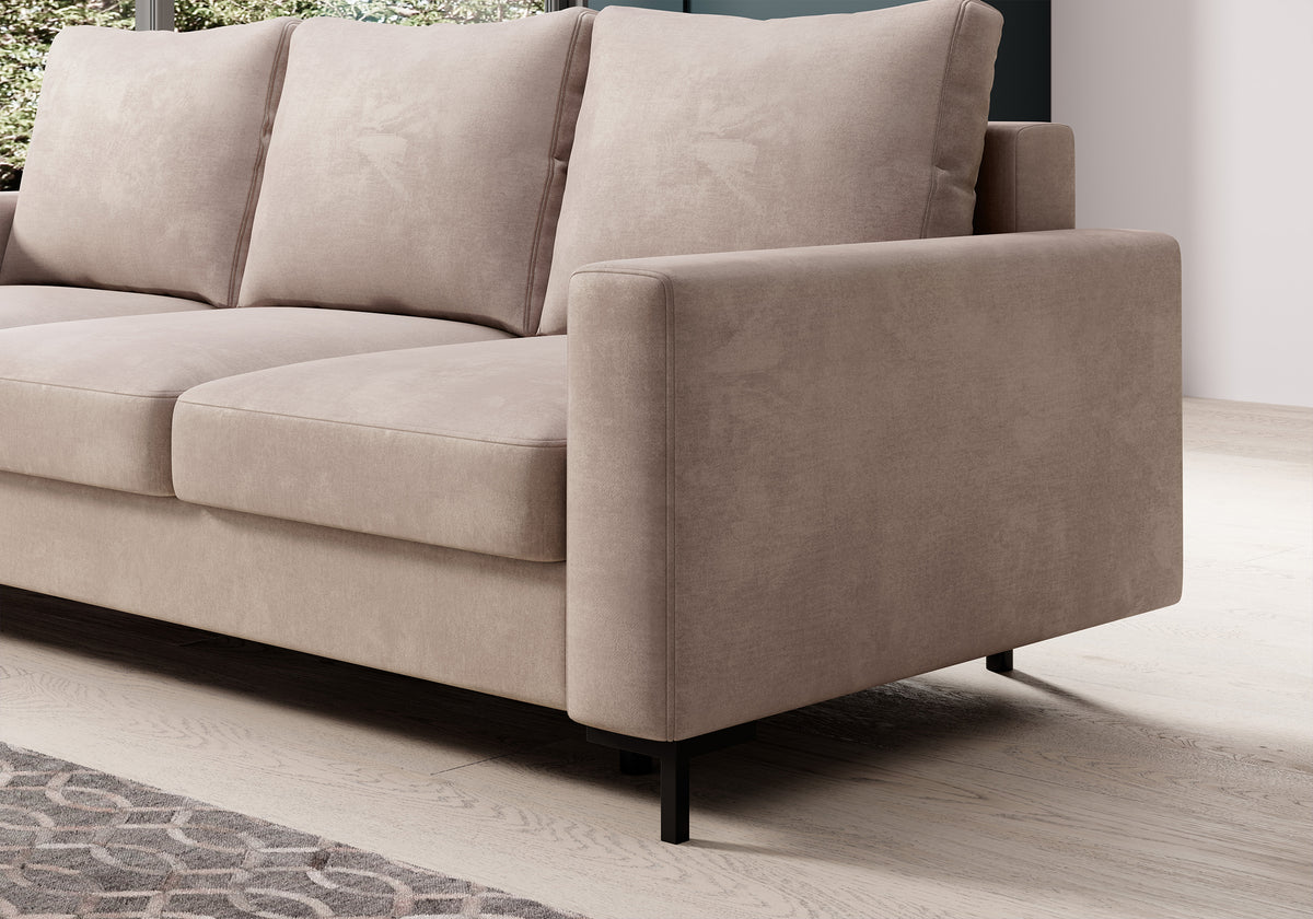 Canapé convertible 3 places Mokpeo avec coffre, velours beige