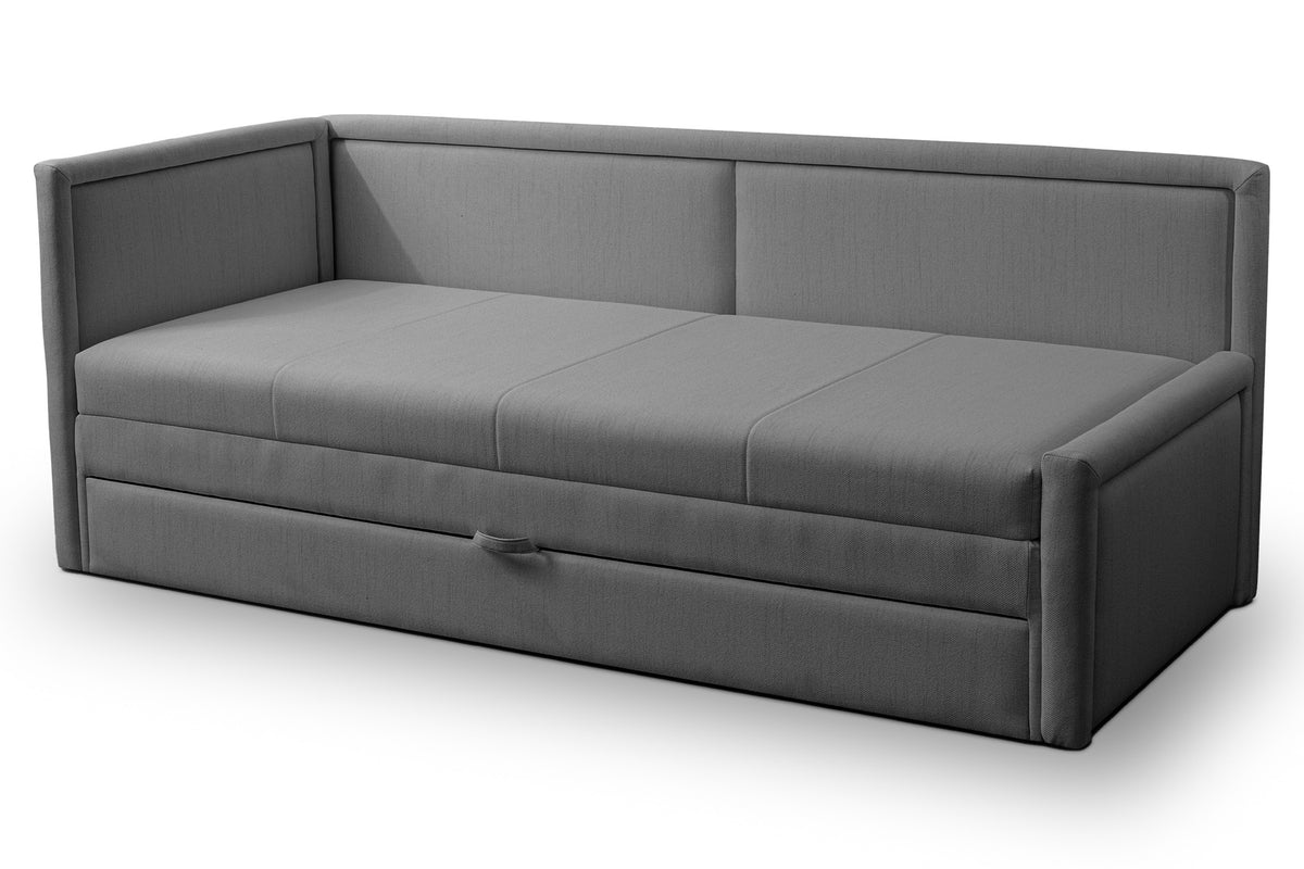 Lit jeune Caprili avec rangement, tissage gris foncé, universel