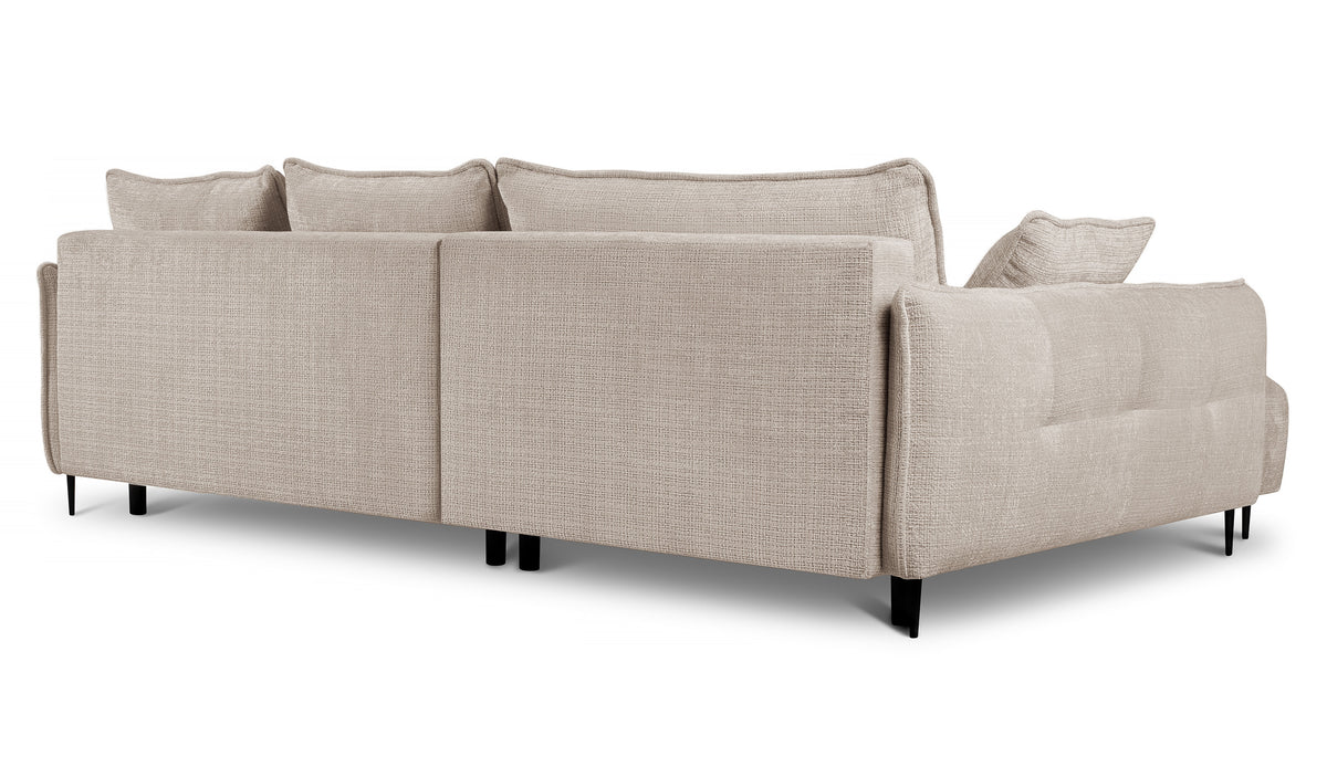 Canapé d'angle Oblivio avec fonction couchage, forme en L, rangement, tissu chenille beige clair, côté gauche