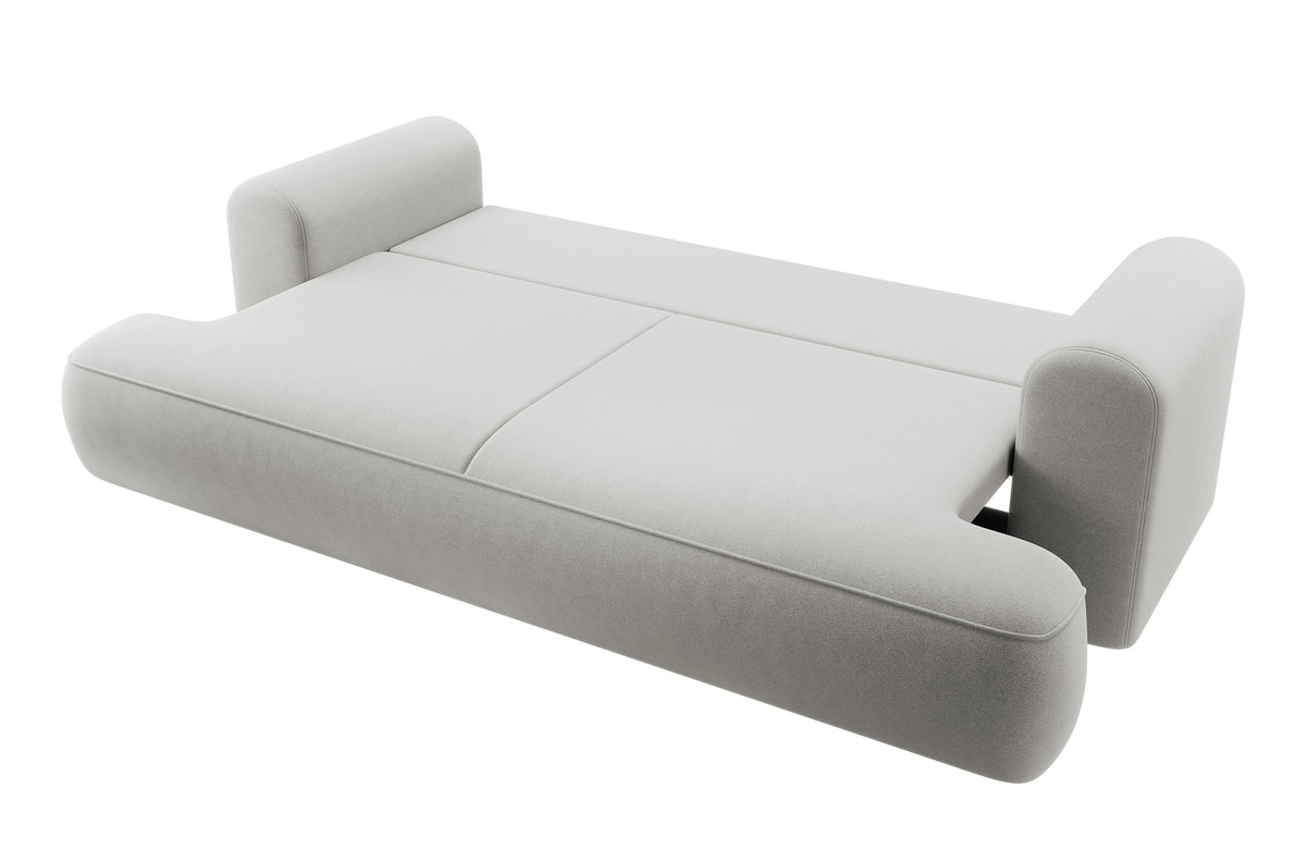 Canapé convertible 3 places Ovo avec rangement, velours gris en tissu facile à nettoyer