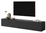 Meuble TV mural Veldio avec façade fraisée, 175 cm, noir