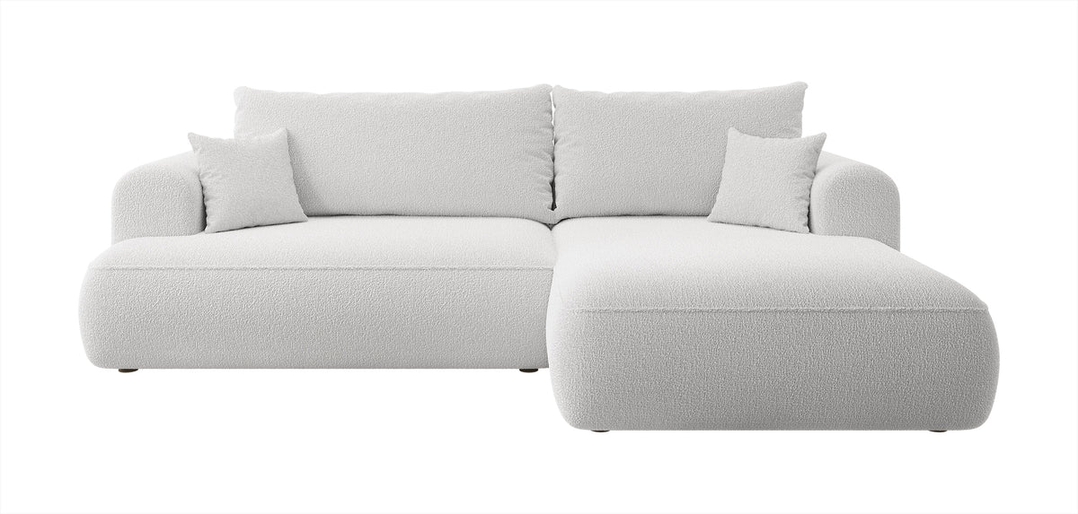 Canapé d'angle avec fonction couchage Ovo en forme de L gris avec coffre boucle droit