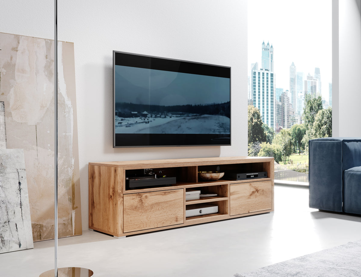 Meuble TV Laksa chêne Wotan avec éclairage