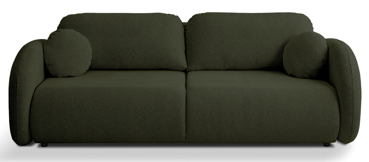 Dreisitziges ausklappbares Sofa Ovally mit Stauraum, olivgrüner Chenille