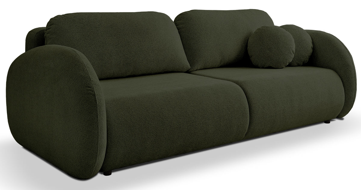 Dreisitziges ausklappbares Sofa Ovally mit Stauraum, olivgrüner Chenille