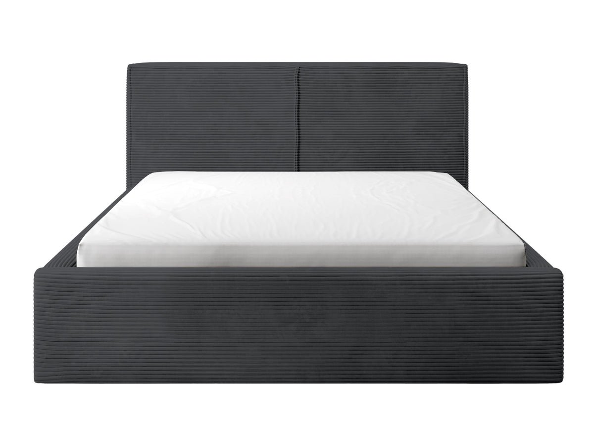 Lit tapissé 160x200 cm Farese avec rangement et vérin à gaz, velours côtelé gris foncé
