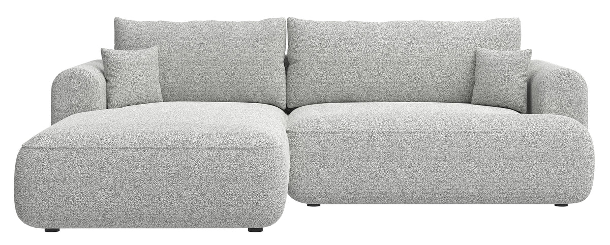 Canapé d'angle en L avec fonction couchage Ovo, galon gris clair, gaucher