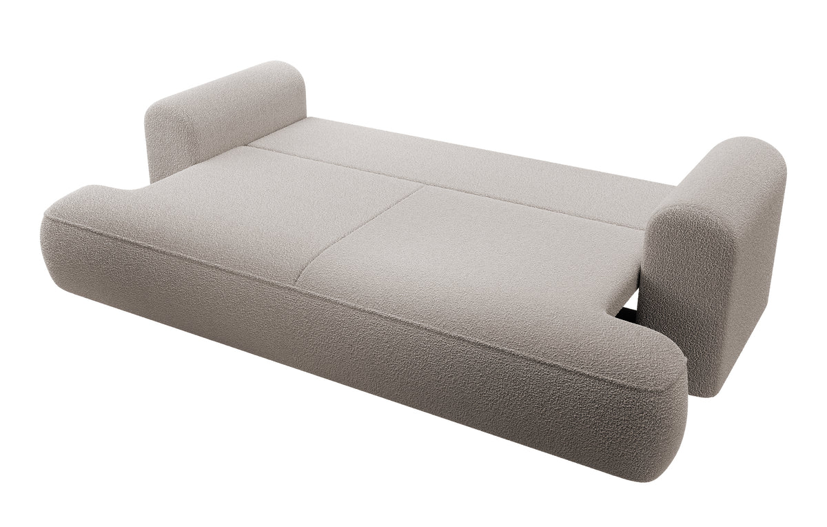 Canapé convertible 3 places Ovo avec coffre, boucle beige foncé