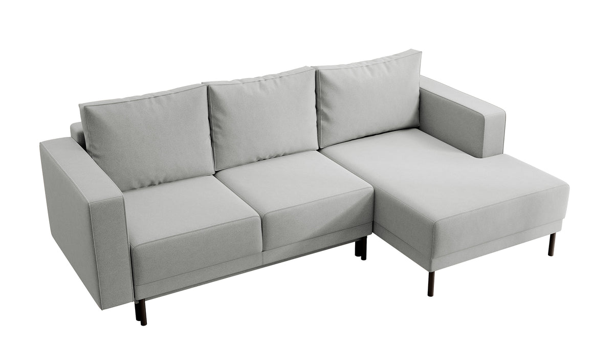 Ecksofa mit Schlaffunktion Rodario Mini, L-förmig, mit Stauraum, grau, leicht zu reinigender Samt, rechtsseitig
