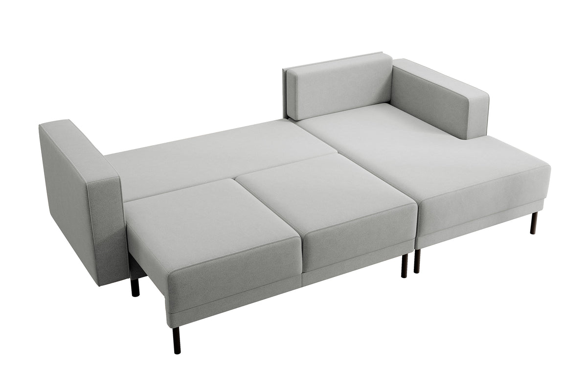 Ecksofa mit Schlaffunktion Rodario Mini, L-förmig, mit Stauraum, grau, leicht zu reinigender Samt, rechtsseitig
