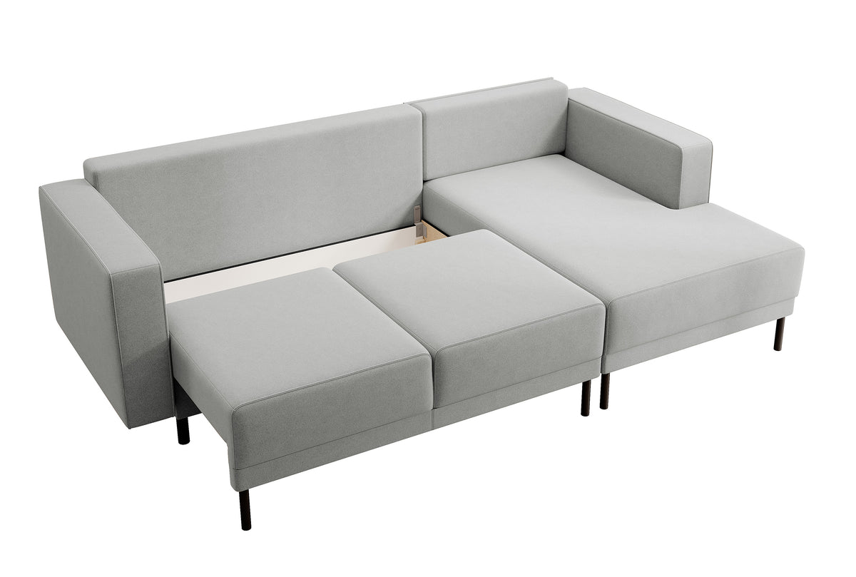 Ecksofa mit Schlaffunktion Rodario Mini, L-förmig, mit Stauraum, grau, leicht zu reinigender Samt, rechtsseitig