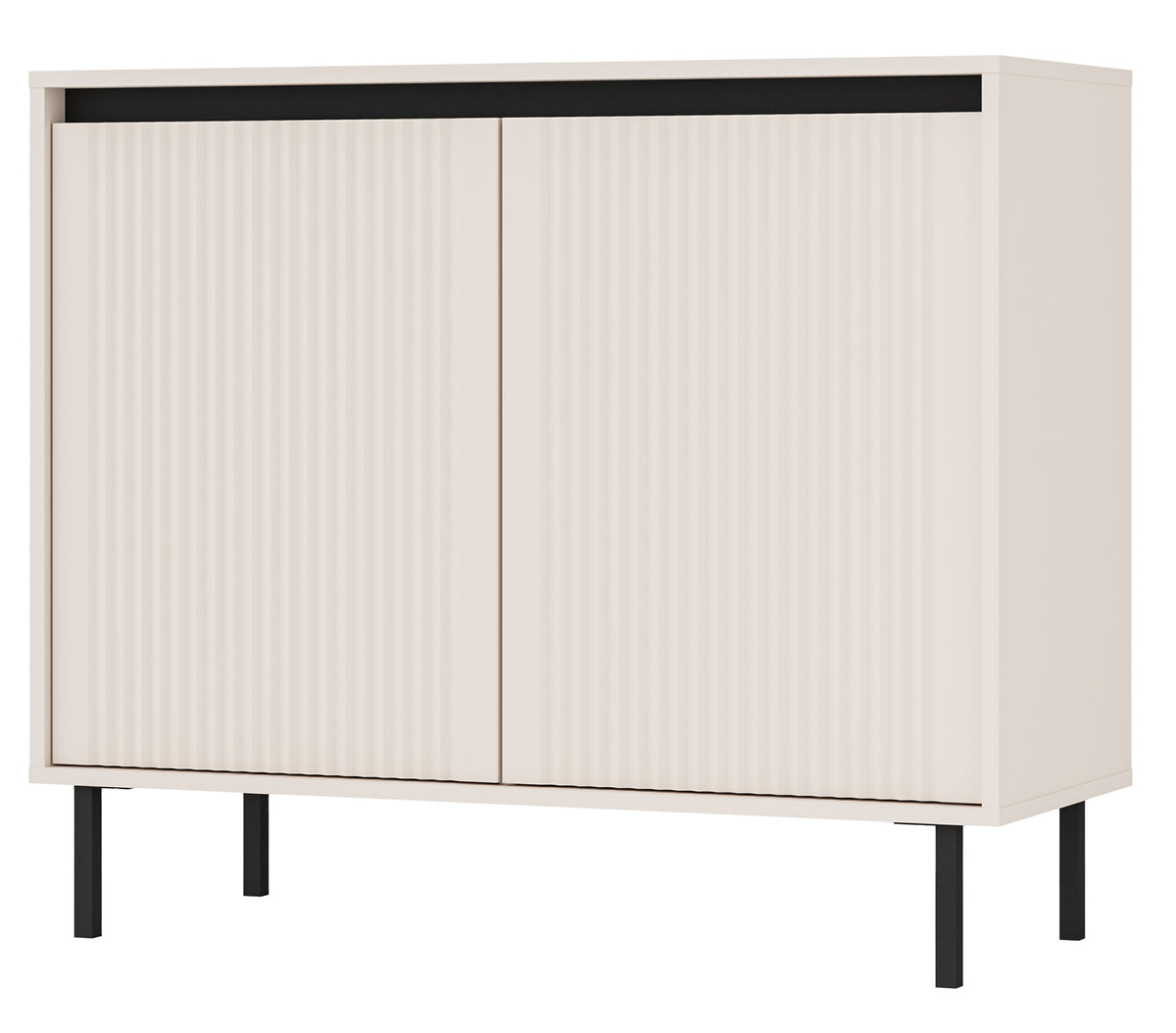 Zweiturige Kommode Osaka mit gerillten Fronten, 100 cm, sandbeige auf schwarzen Beinen