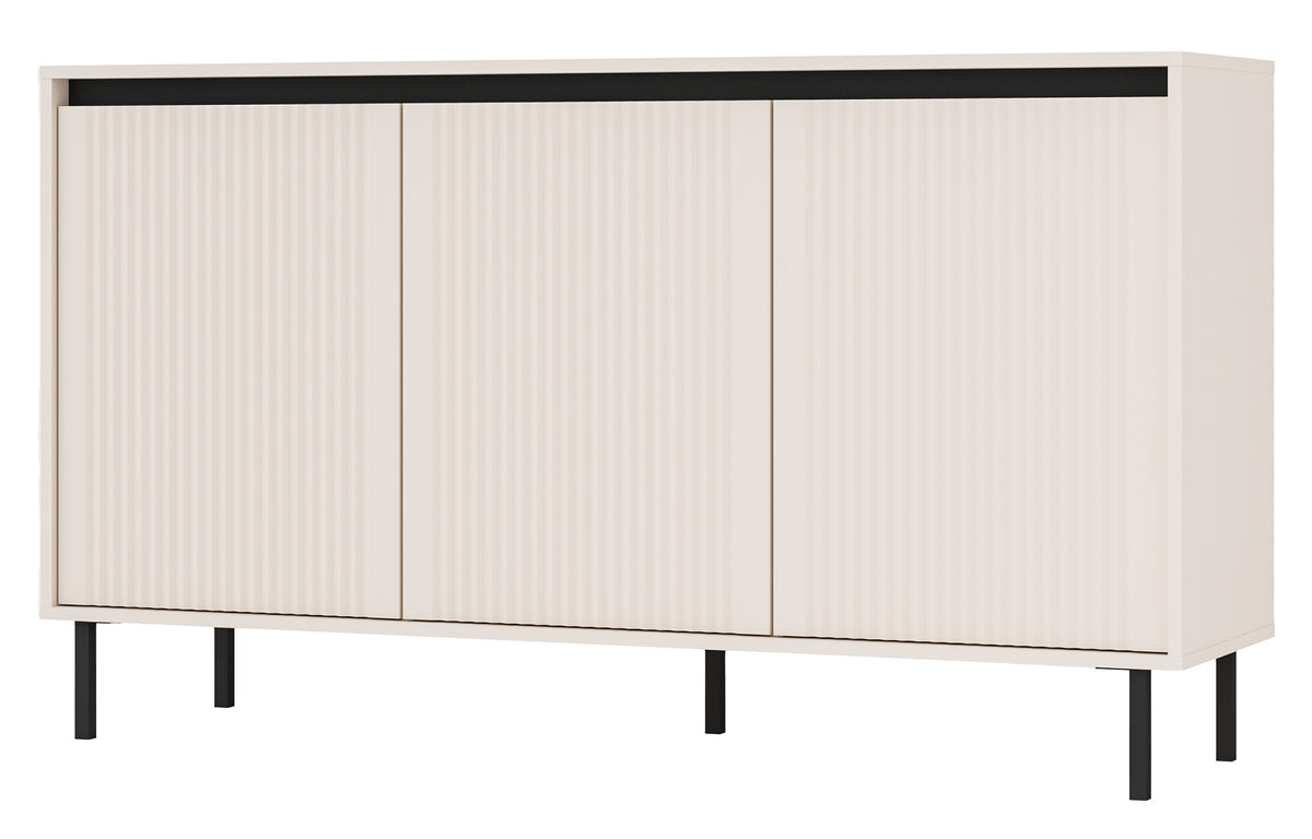 Drehtür-Kommode Osaka mit gerillten Fronten, 149 cm, sandbeige auf schwarzen Beinen