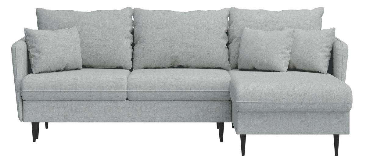 Canapé d’angle Volio L avec fonction couchage, tissu chenille gris, pieds noirs