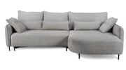 Canapé d'angle Oblivio gris en tissu chenille avec fonction couchage et coffre de rangement, version droite
