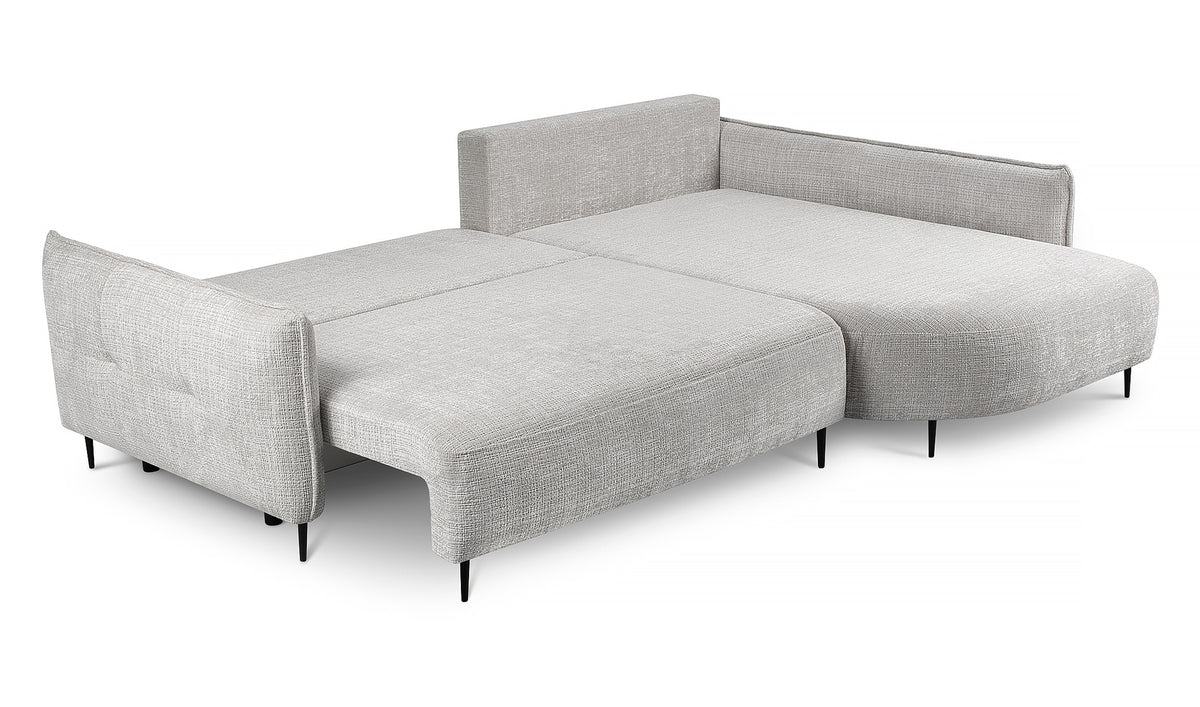 Canapé d’angle Oblivio avec fonction couchage, forme en L, avec rangement, tissu chenille gris clair, côté droit