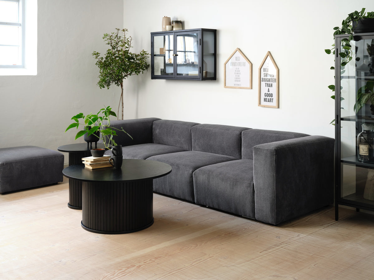 Runder Couchtisch Gativel 50 cm Lamellen Eiche Schwarz