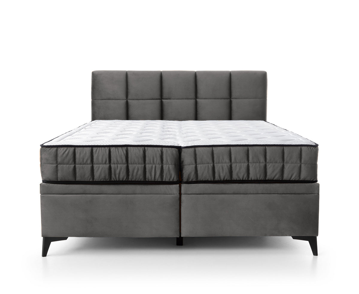 Kontinentales Bett 180x200 cm Beriano mit Stauraum und Matratze, aschgrauer Samt
