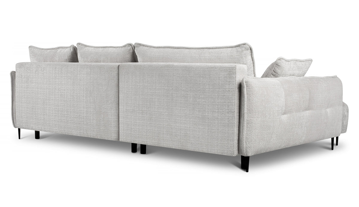 Canapé d'angle Oblivio avec fonction couchage en L, rangement, tissu chenille gris clair, configuration gauche