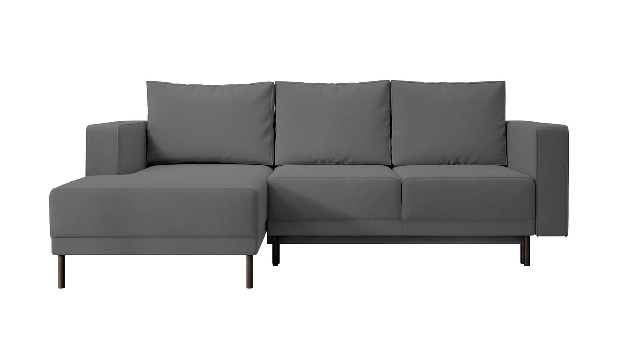 Canapé d'angle avec fonction couchage Rodario mini en L avec coffre, velours gris foncé facile à nettoyer, version gauche