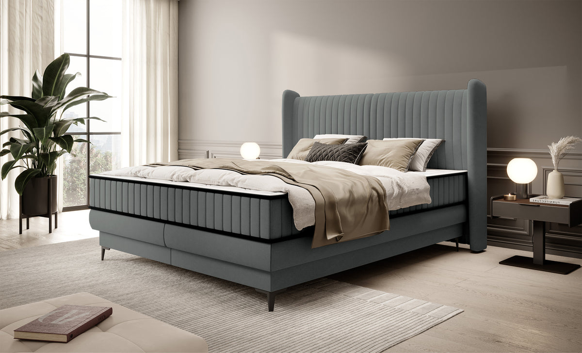 Lit continental 160x200 cm Daliano avec rangement velours gris foncé