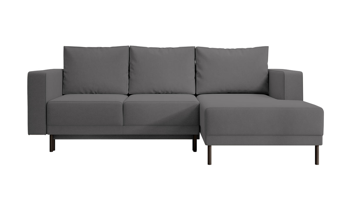 Canapé d'angle avec fonction couchage Rodario mini en velours gris foncé facile à nettoyer, rangement, modèle droit en L