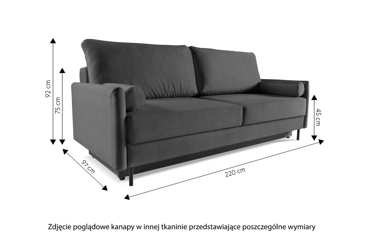 Dreisitziges ausklappbares Sofa Tomonde mit Stauraum, dunkelgrauer, pflegeleichter Samtstoff