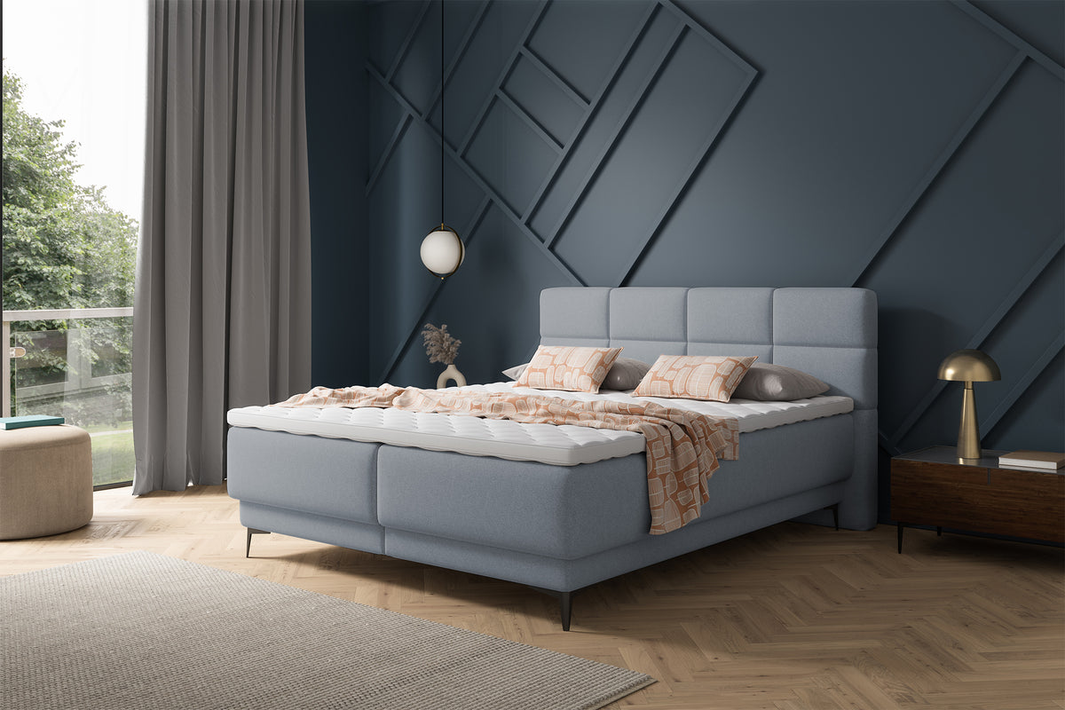 Lit continental 180x200 cm Rektango avec rangement et surmatelas velours graphite