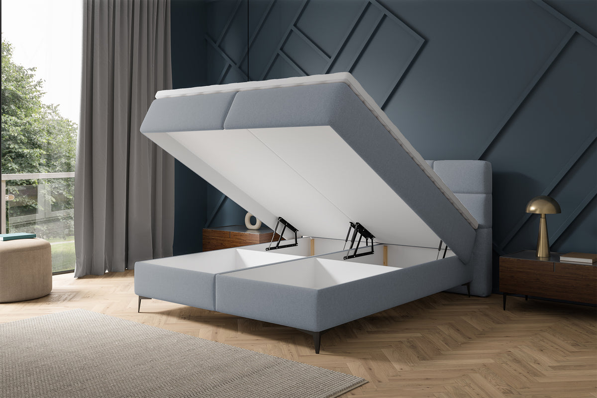 Lit continental 180x200 cm Rektango avec rangement et surmatelas velours graphite