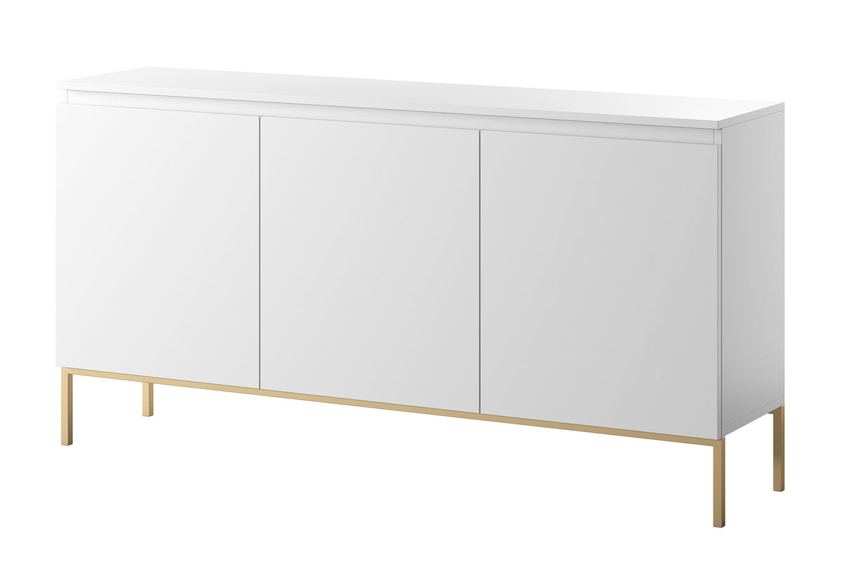 Commode trois portes Bemmi 150 cm blanche avec pieds dorés