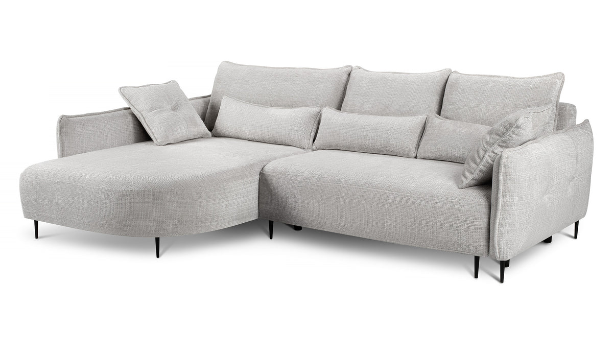 Canapé d'angle Oblivio avec fonction couchage en L, rangement, tissu chenille gris clair, configuration gauche