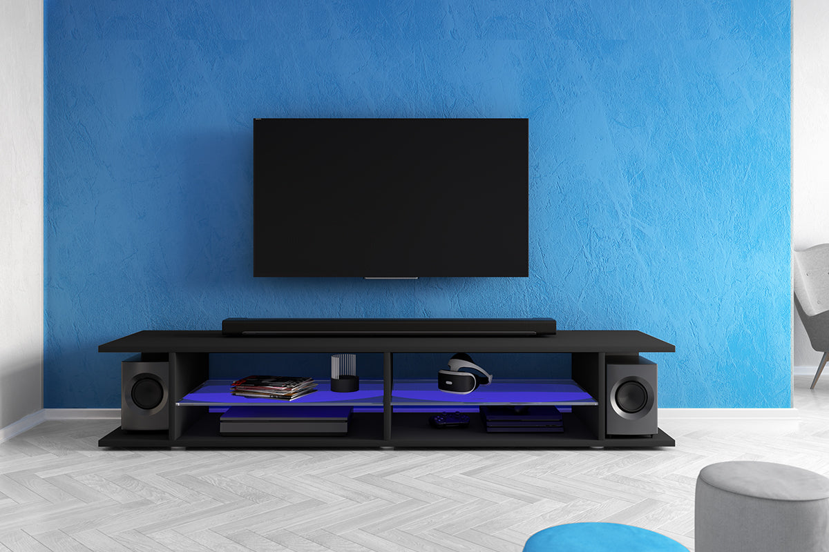 TV-Schrank Mitchell 180 cm Schwarz matt / Schwarz glänzend