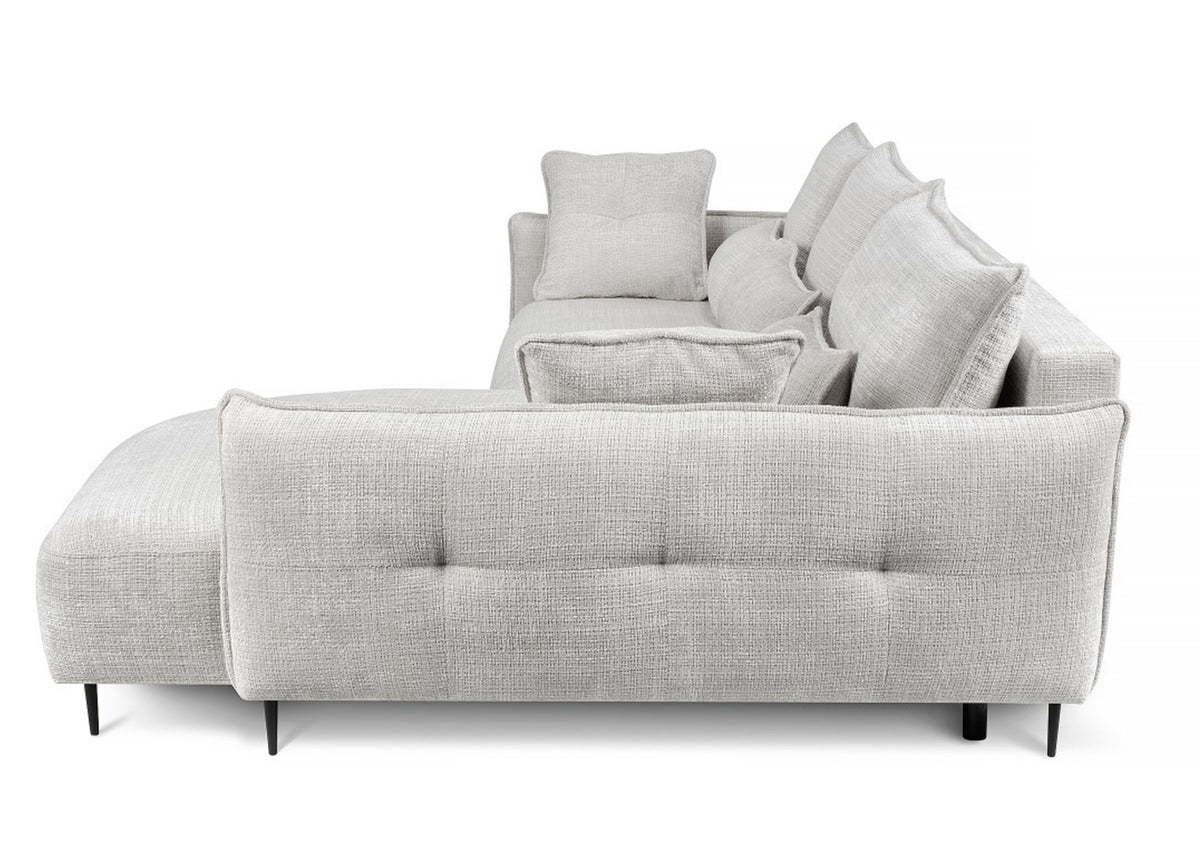 Canapé d’angle Oblivio avec fonction couchage, forme en L, avec rangement, tissu chenille gris clair, côté droit