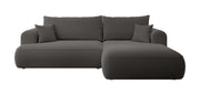 Canapé d'angle convertible Ovo en boucle gris foncé avec coffre, configuration en L, côté droit