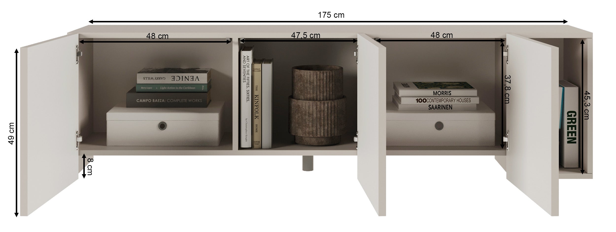 TV-Schrank Arkadia mit vier Türen und gefrästen Fronten, 175 cm, Kaschmir