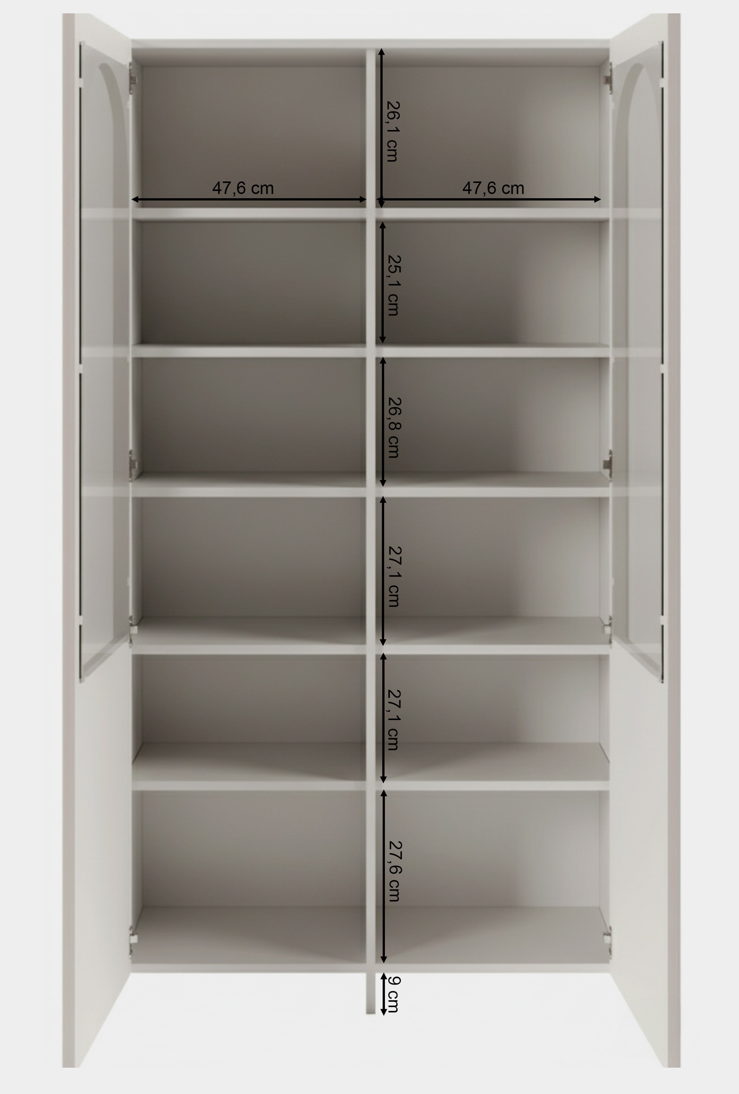 Zweiflügeliger Arkadia-Schrank mit gefrästen und verglasten Fronten, 100 cm, Kaschmirfarben