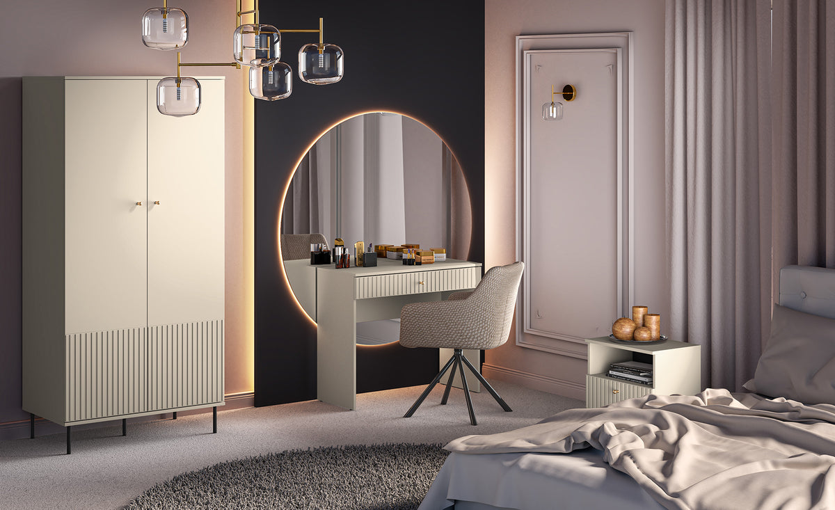 Armoire deux portes Caletto 92 cm avec lamelles décoratives beige
