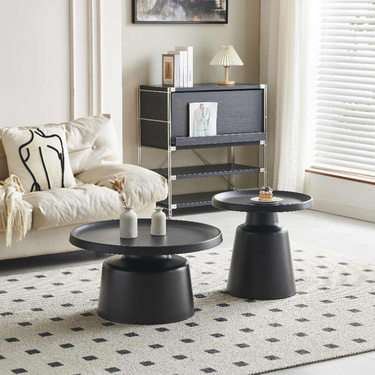 Ensemble de tables basses rondes Brin 70 et 50 cm noires