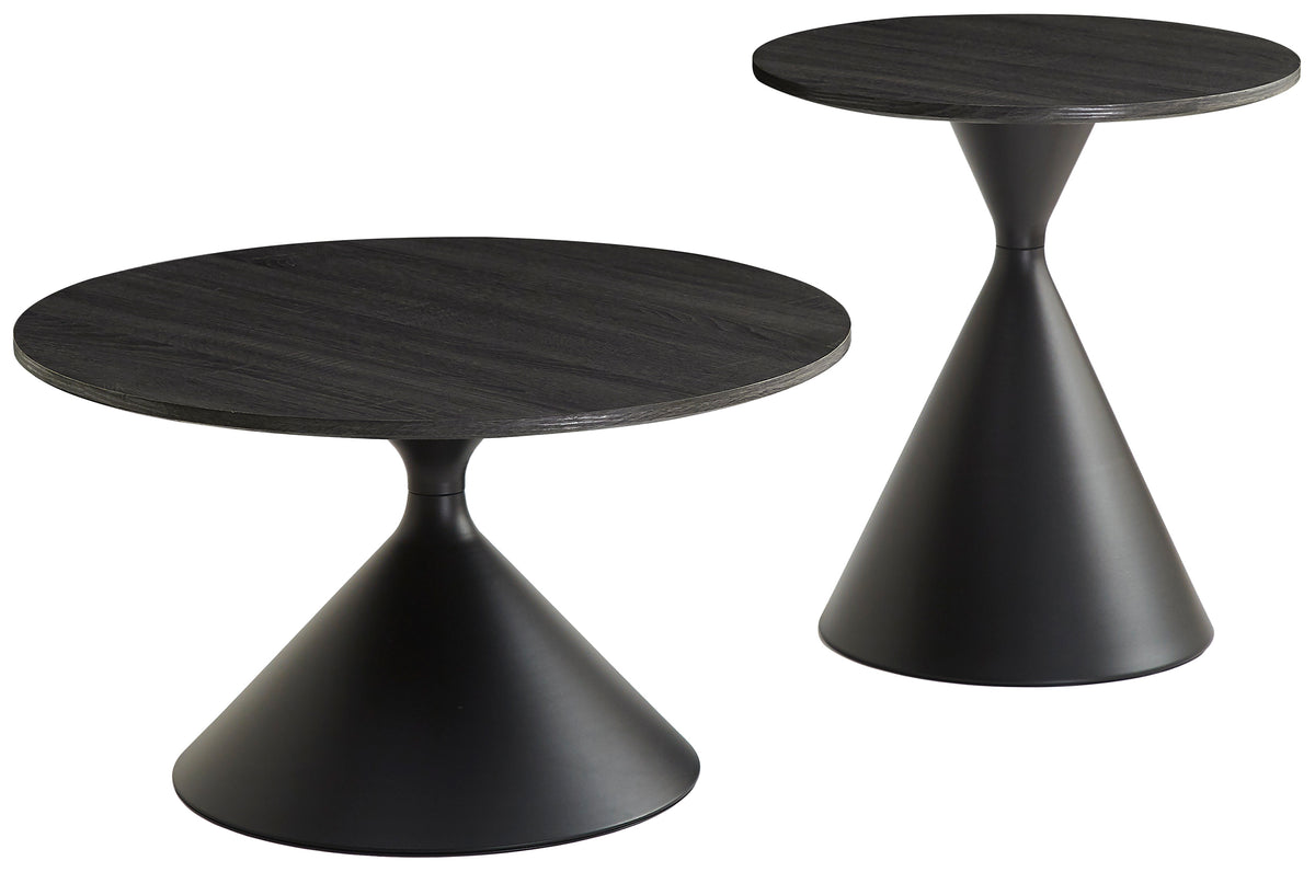 Adrize runde Kaffeetisch-Sets 50 und 70 cm, schwarzes Furnier mit Metallgestell